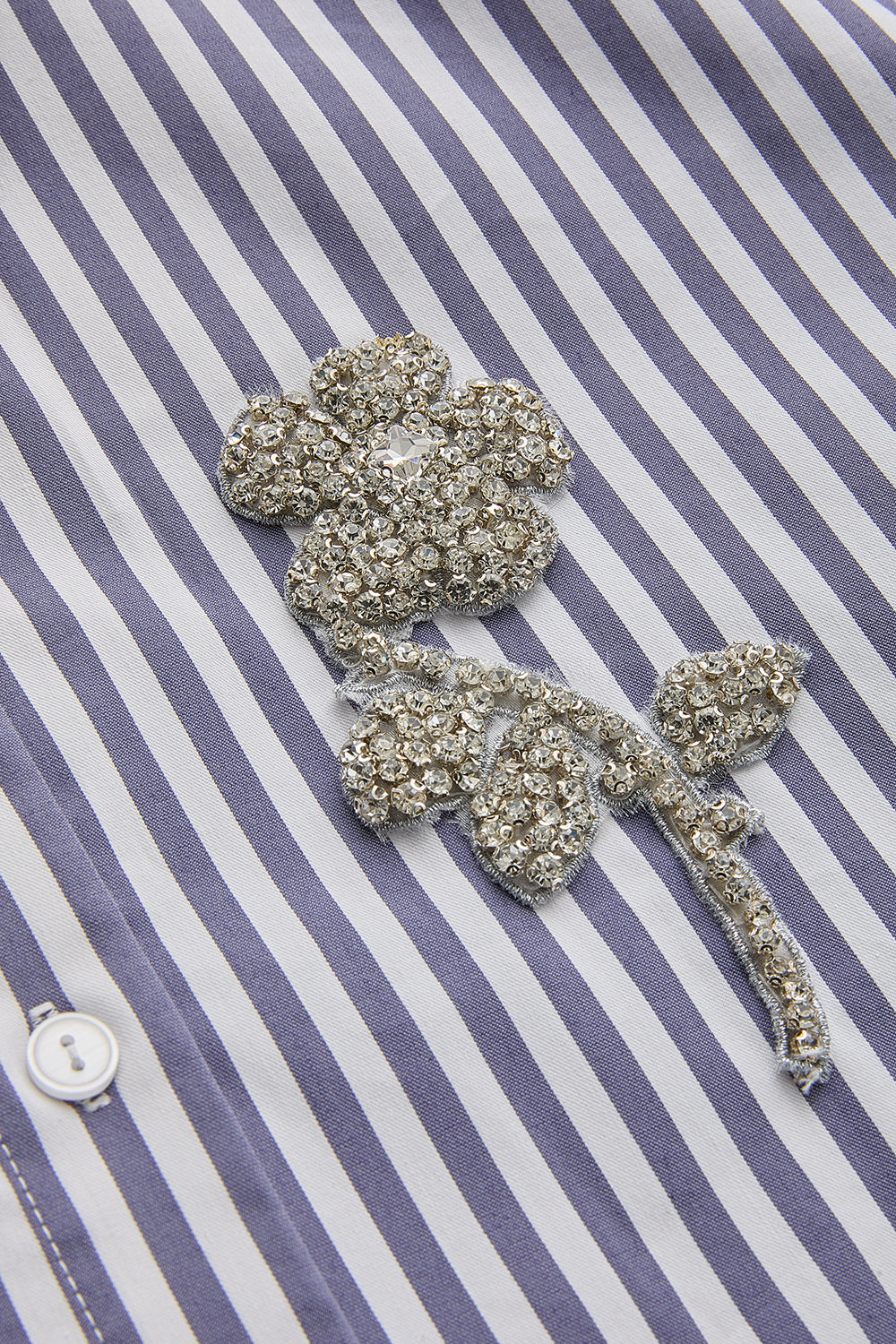 Taş İşleme Detaylı Lacivert Beyaz Oversize Çizgili Poplin Gömlek