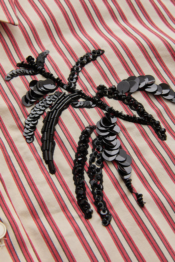 İşleme Detaylı Kırmızı Çizgili Regular Gömlek