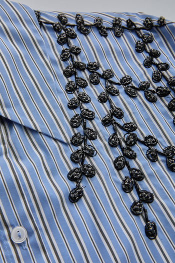 Omuzları Taş İşlemeli Regular Fit Çizgili Gömlek