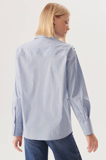 Omuzları Taş İşlemeli Regular Fit Çizgili Gömlek