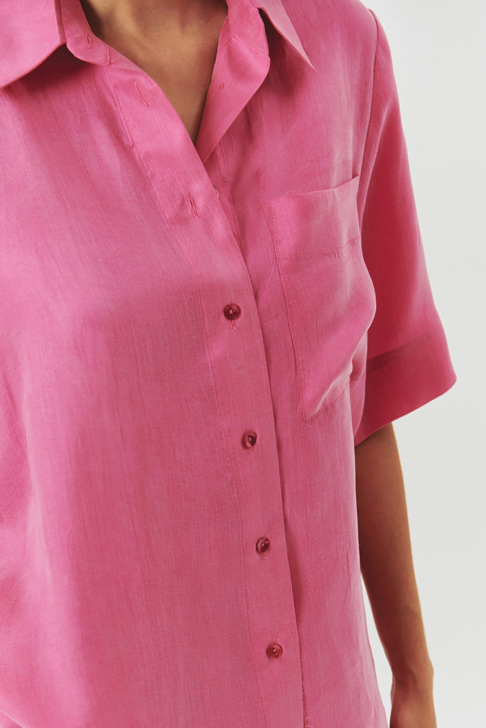 Düz Kesim Lyocell Regular Pembe Gömlek