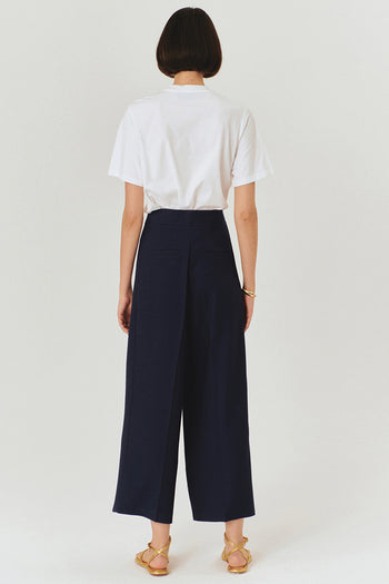 Yüksek Bel Geniş Paçalı Lacivert Culotte Pantolon