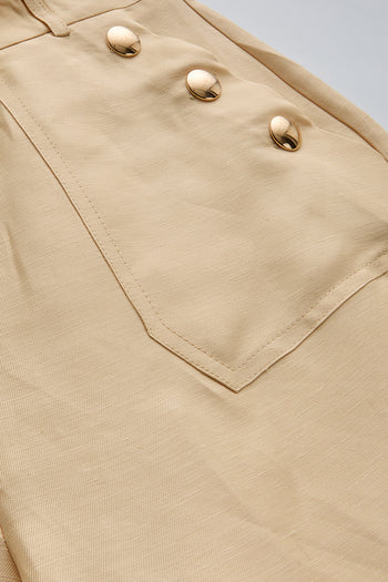 Düz Kesim Uyumlu Kemerli Yüksek Bel Bej Pantolon