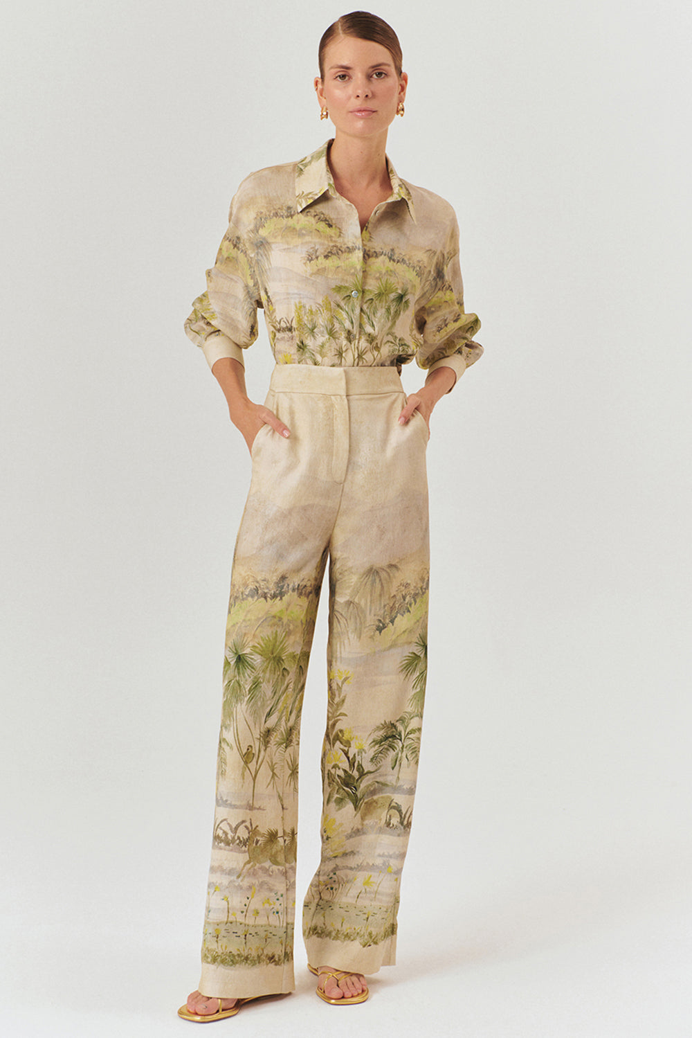 Tropikal Desenli Palazzo Pantolon