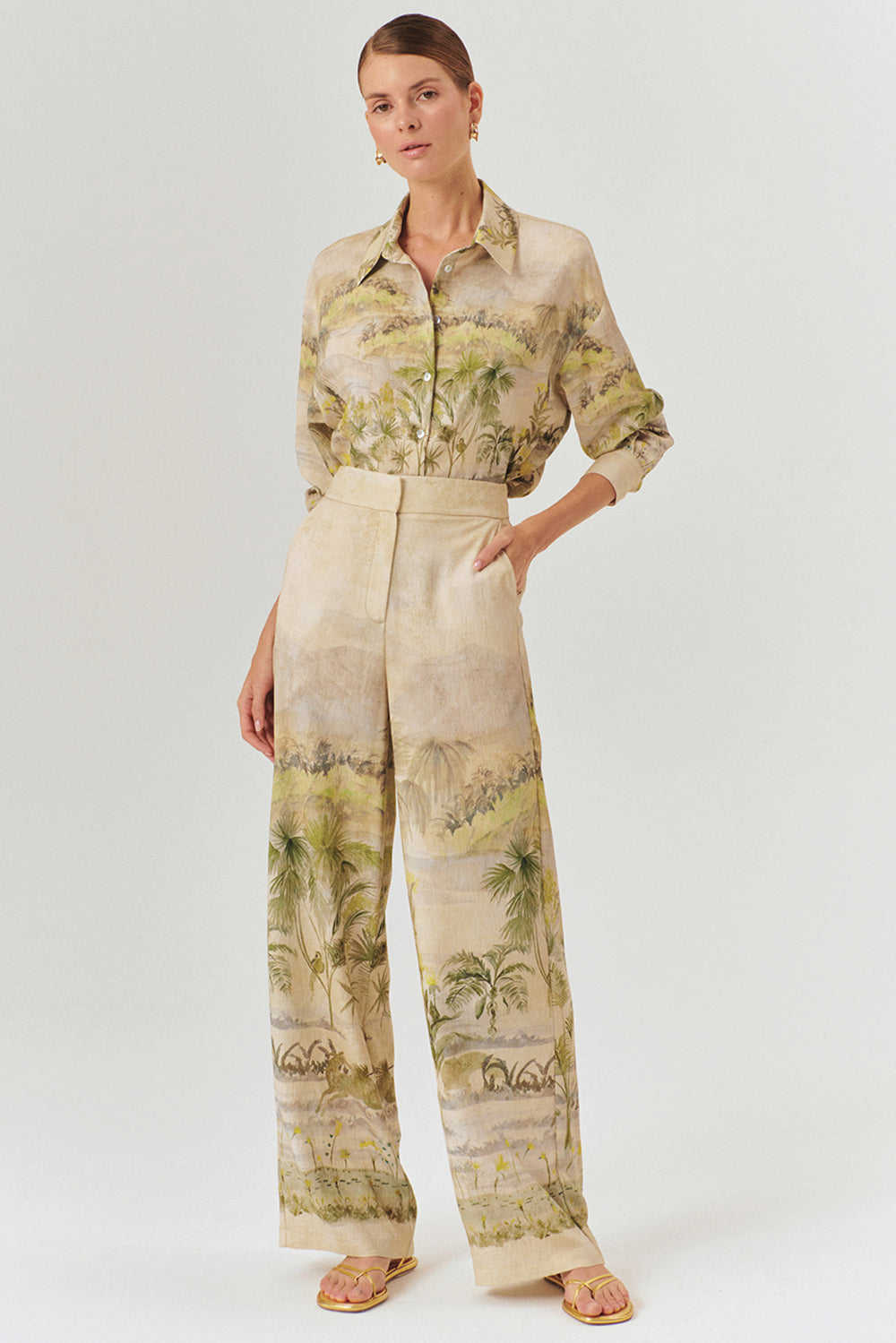 Tropikal Desenli Palazzo Pantolon