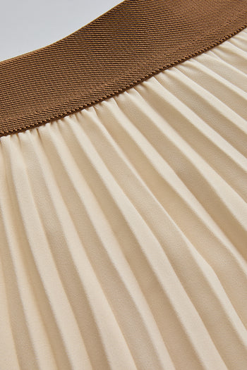 Beli Lastikli Düz Kesim Pileli Midi Boy Etek