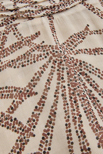 Beli Büzgülü Yaprak Desenli Regular Rayon Şifon Midi Boy Etek