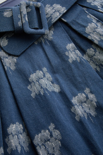 Çiçek Desenli Kemerli Midi Boy Etek