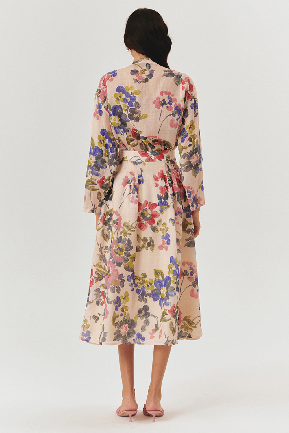 Önden Düğmeli Midi Boy Cepli Floral Desen Etek