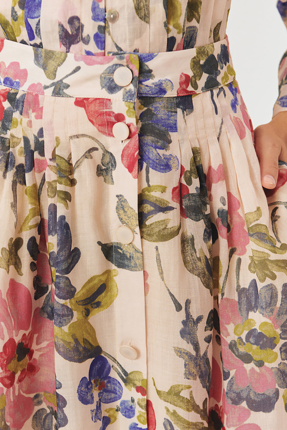 Önden Düğmeli Midi Boy Cepli Floral Desen Etek