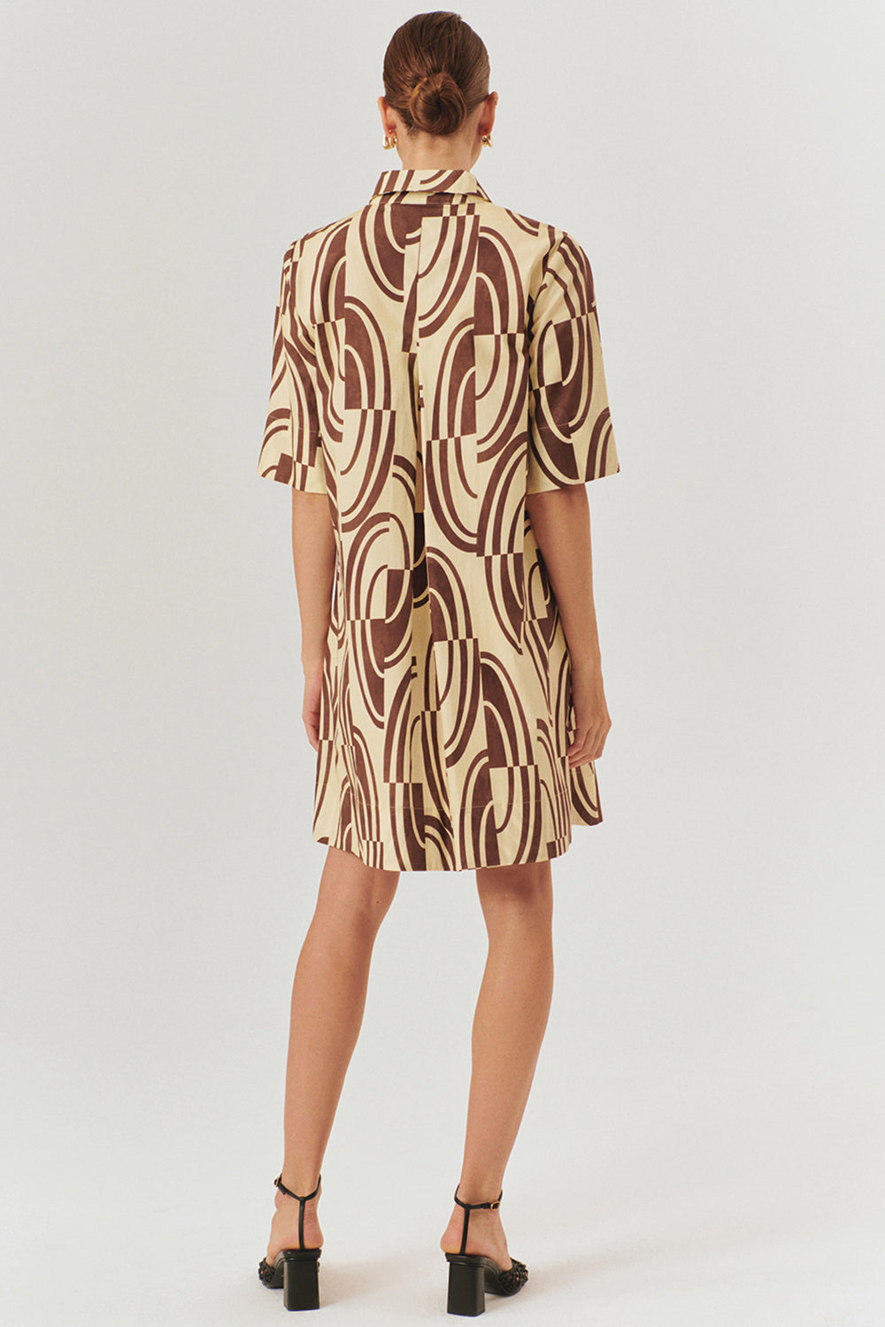 Soyut Desenli Tokalı Kemer Detaylı Pamuklu Gömlek Yaka Regular Elbise