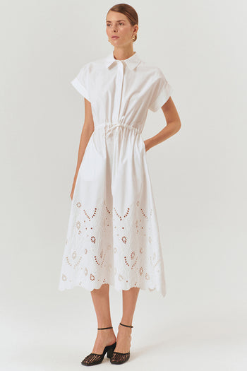 Düşük Kol Fisko Detaylı Pamuklu Rahat Kalıp Elbise