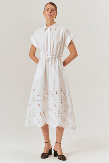 Düşük Kol Fisko Detaylı Pamuklu Rahat Kalıp Elbise