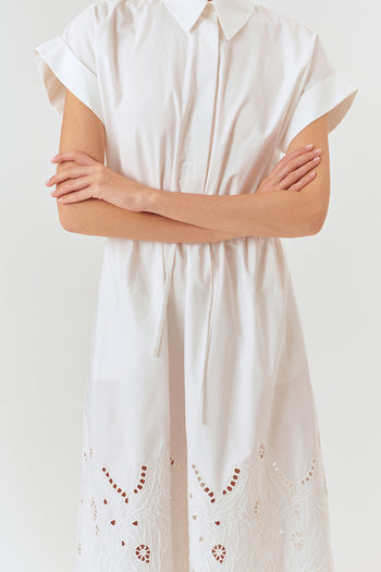 Düşük Kol Fisko Detaylı Pamuklu Rahat Kalıp Elbise