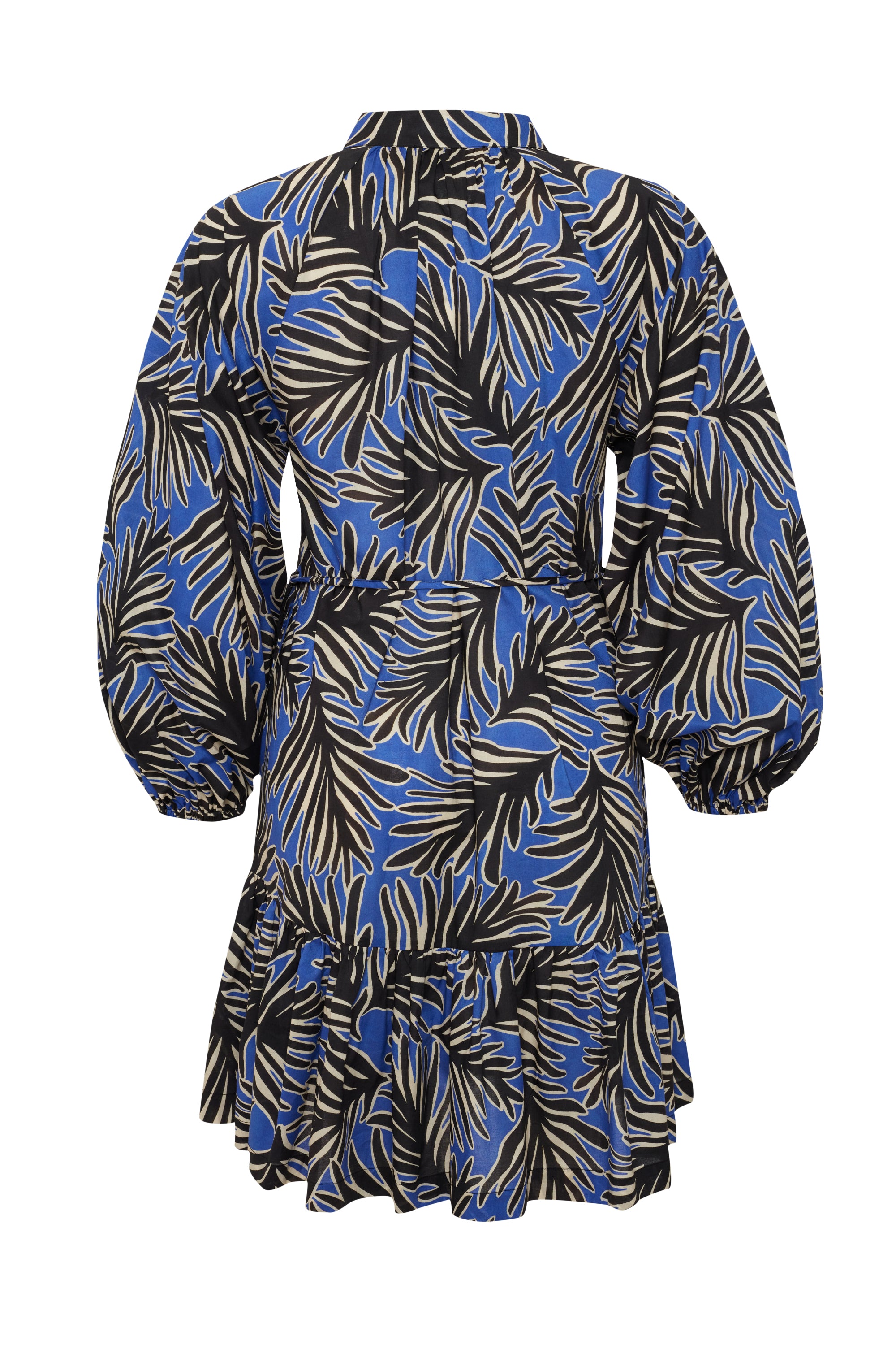 Bağcık Detaylı Yaprak Desenli Rahat Kesim Pamuklu Mini Elbise