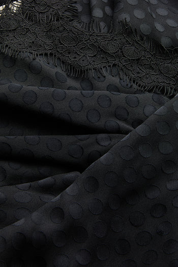 Puantiye Detaylı Bele Oturan Askılı Siyah Maxi Elbise