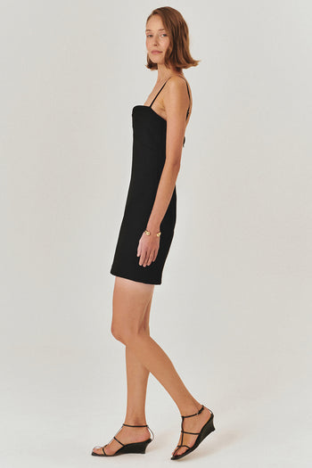 Siyah Slim Fit Ayarlanabilir Askılı Mini Elbise