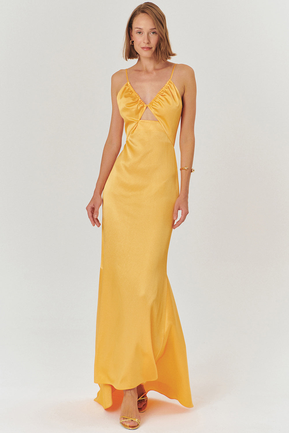 Askılı A Kesim Regular Fit Saten Maxi Elbise