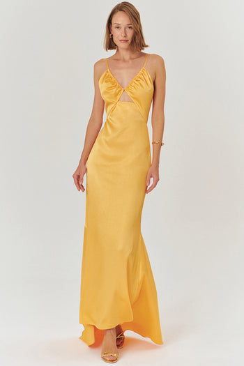 Askılı A Kesim Regular Fit Saten Maxi Elbise