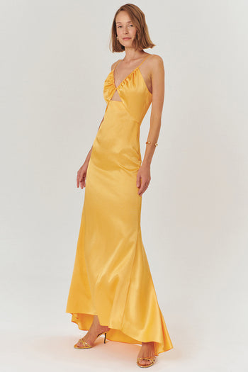 Askılı A Kesim Regular Fit Saten Maxi Elbise