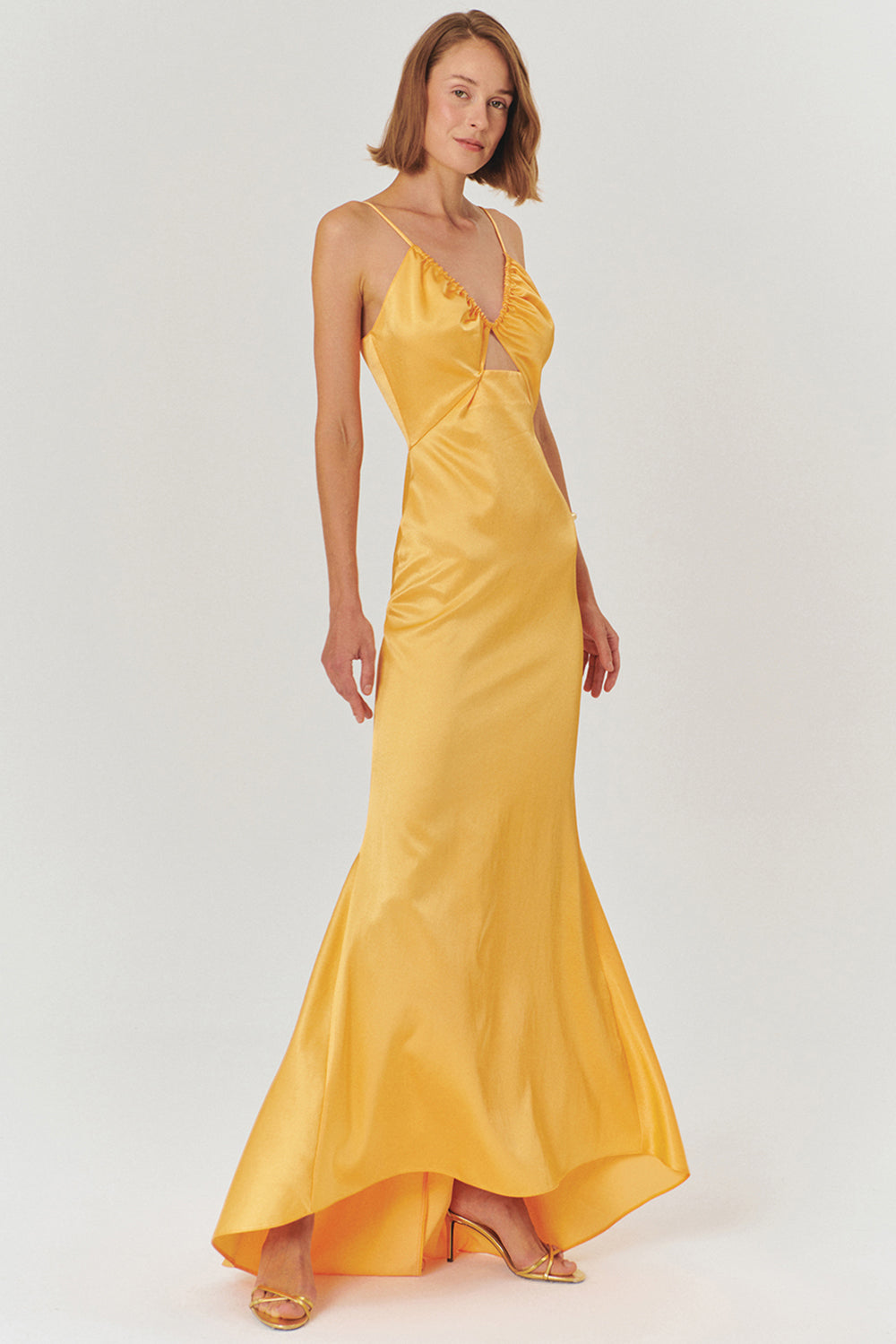 Askılı A Kesim Regular Fit Saten Maxi Elbise