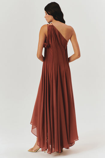 Bağlama Detaylı A Kesim Pileli Kahverengi Elbise