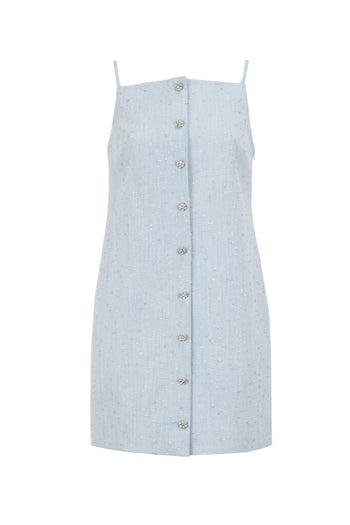 Sim Detaylı Taş Düğmeli Pamuklu Mini Elbise