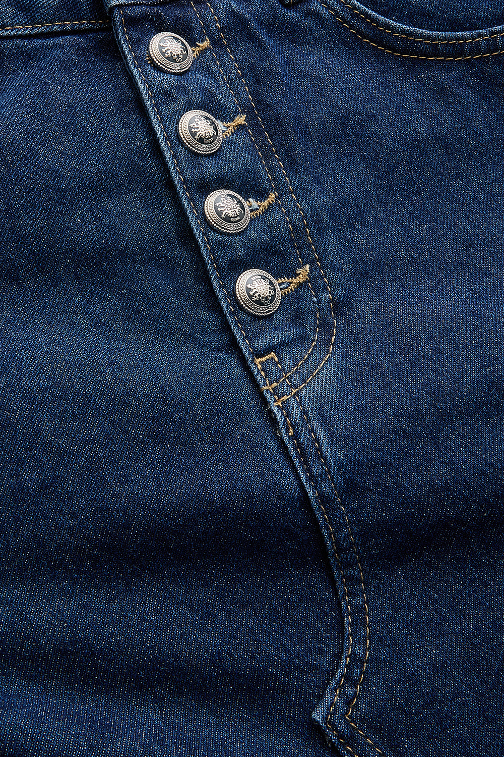 Düğme Ve Yırtmaç Detaylı Pamuklu Midi Boy Denim Etek