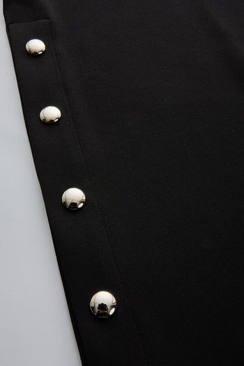 Düğme Detaylı Rahat Kesim Siyah Örme Pantolon