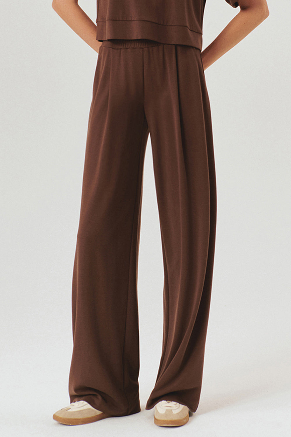 Beli Lastikli Yüksek Bel Rahat Kesim Modal Karışımlı Örme Pantolon