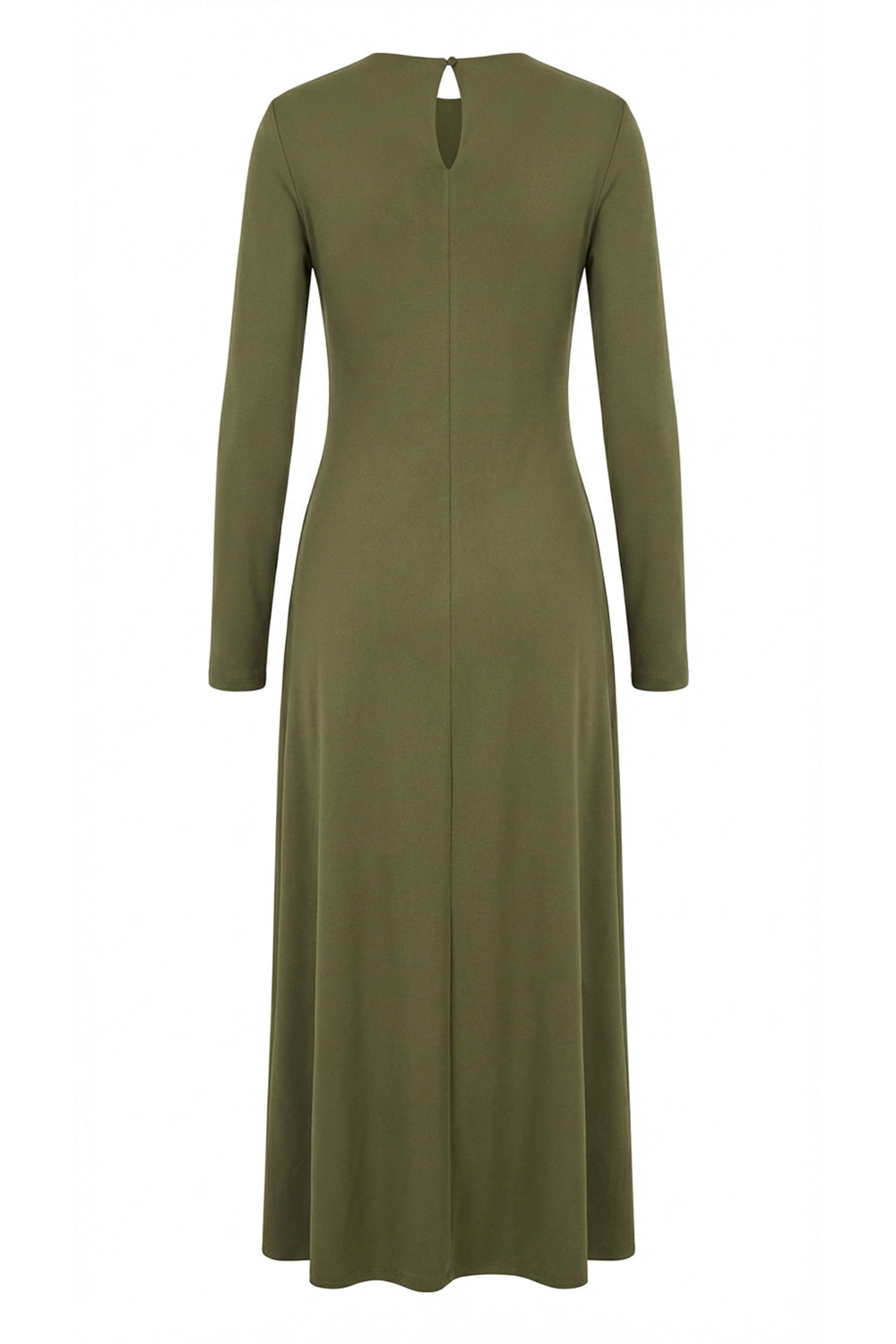 Bisiklet Yaka Fermuarlı Belden Bağlamalı Regular Örme Haki Elbise