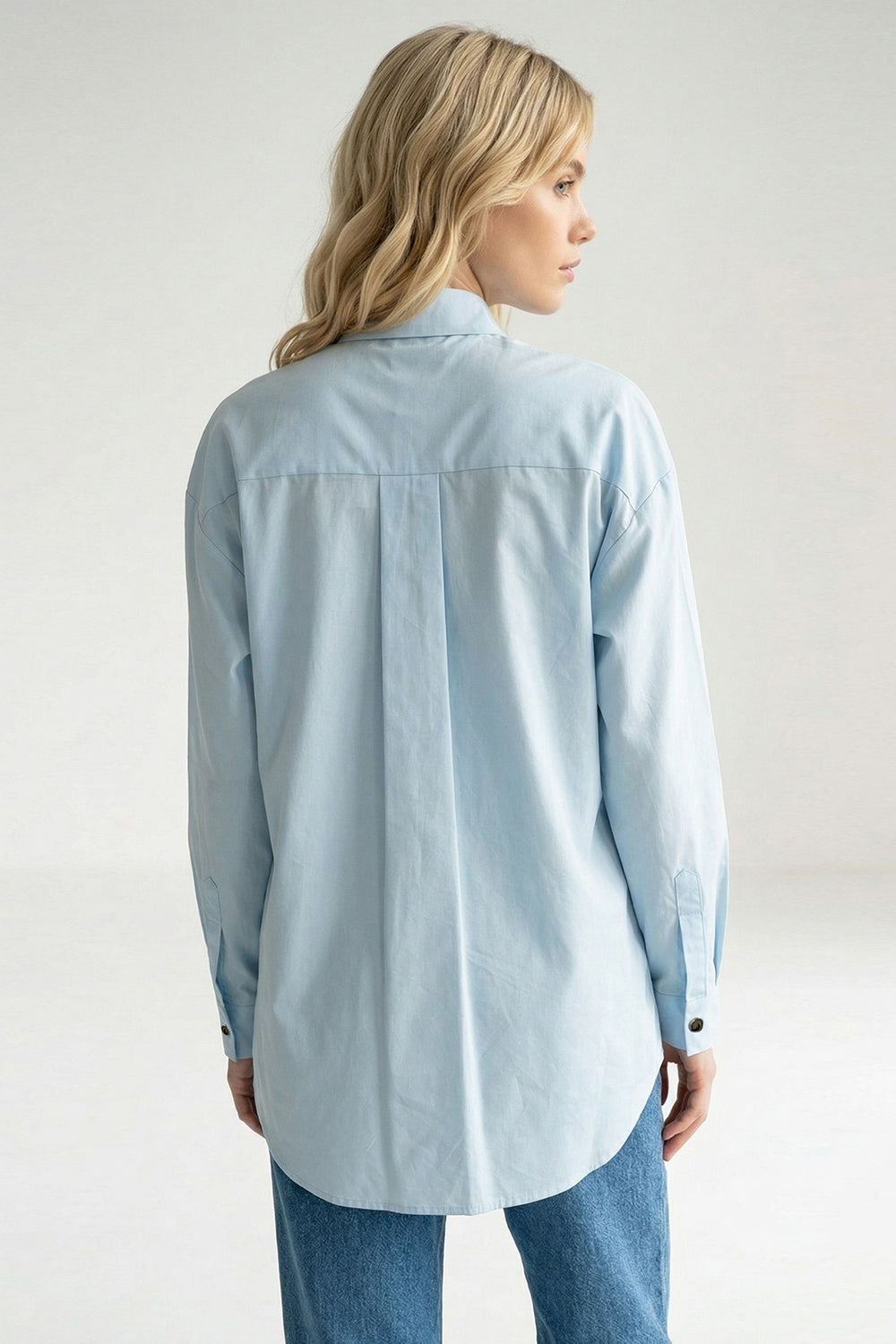 Gömlek Yaka Uzun Kollu Manşetli İşlemeli Mavi Regular Gömlek