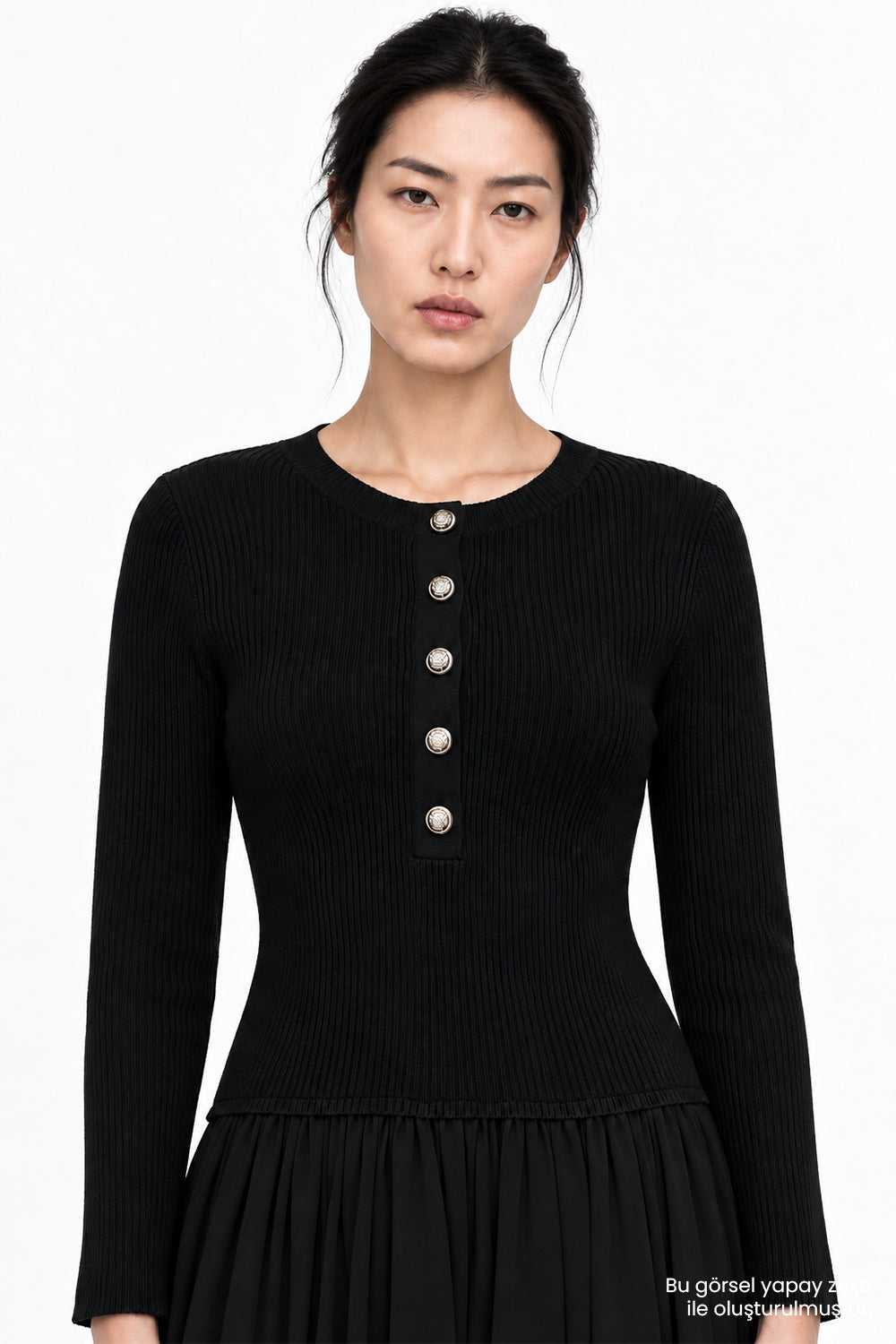 Bele Oturan Triko Garnili Astarlı Slim Fit Elbise