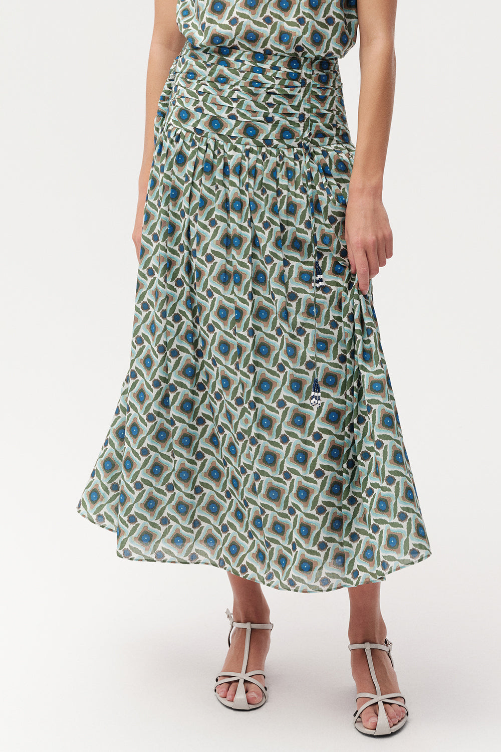 Beli Büzgülü Fermuarlı Regular Midi Çok Renkli Etek