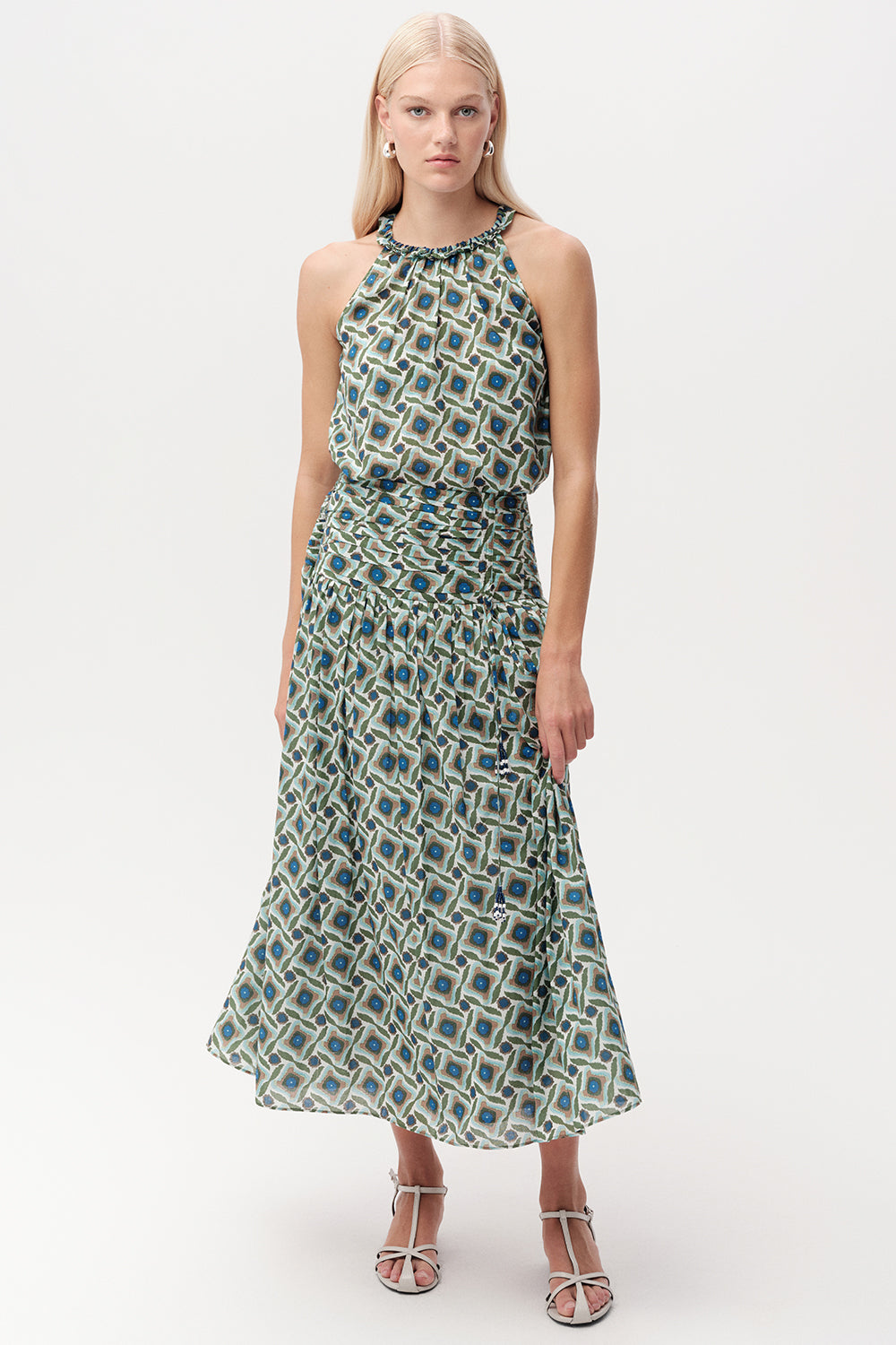 Beli Büzgülü Fermuarlı Regular Midi Çok Renkli Etek