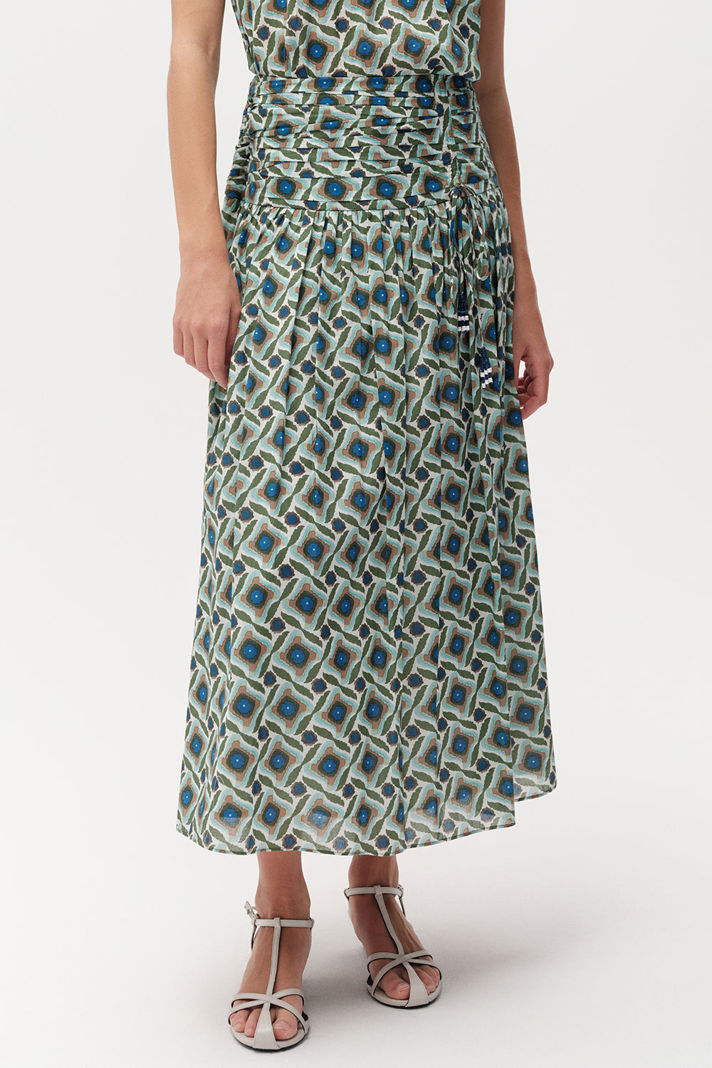 Beli Büzgülü Fermuarlı Regular Midi Çok Renkli Etek