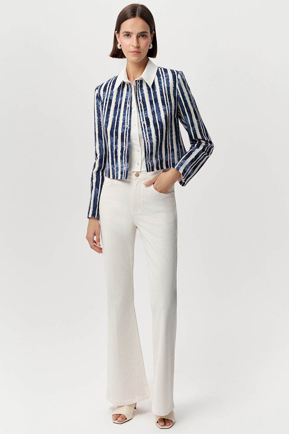 Bisiklet Yaka Vatkalı Gofre Regular Saks Kemik Ceket