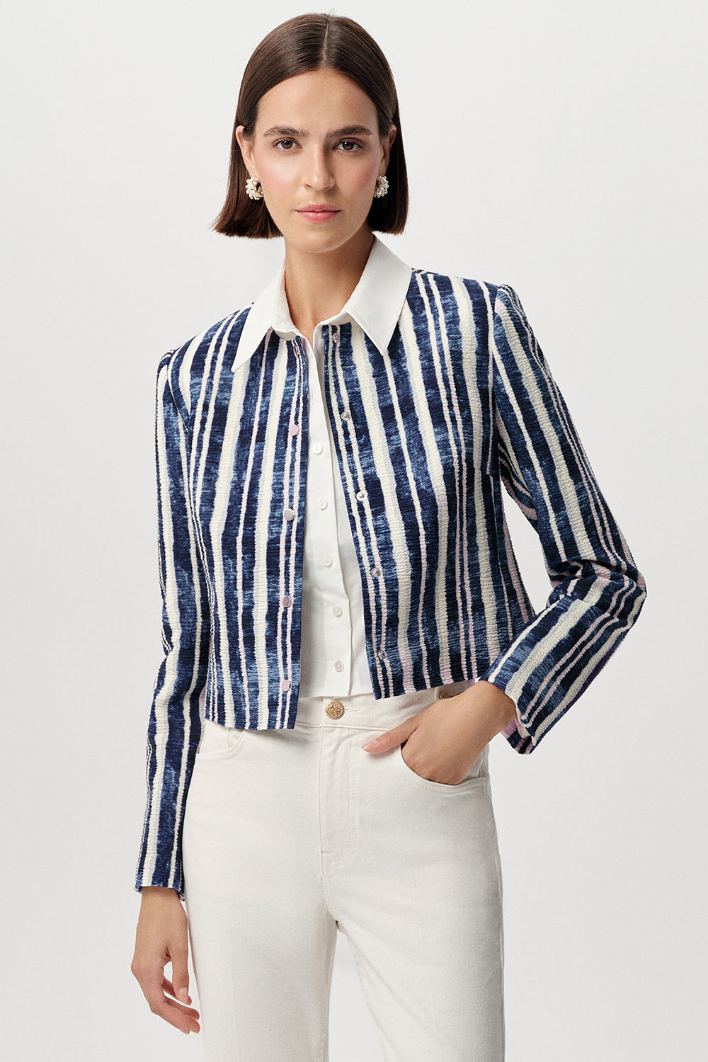 Bisiklet Yaka Vatkalı Gofre Regular Saks Kemik Ceket