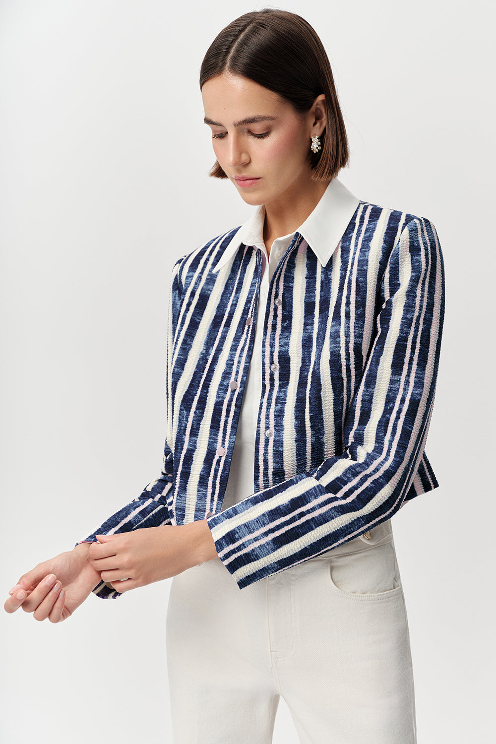 Bisiklet Yaka Vatkalı Gofre Regular Saks Kemik Ceket