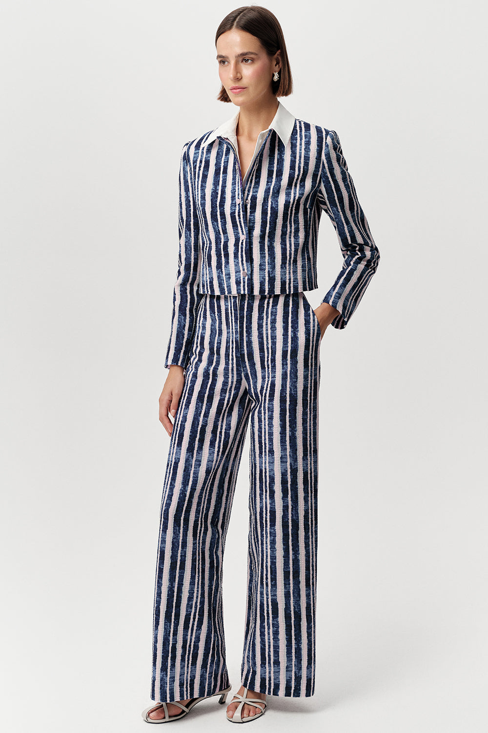 Bisiklet Yaka Vatkalı Gofre Regular Saks Kemik Ceket