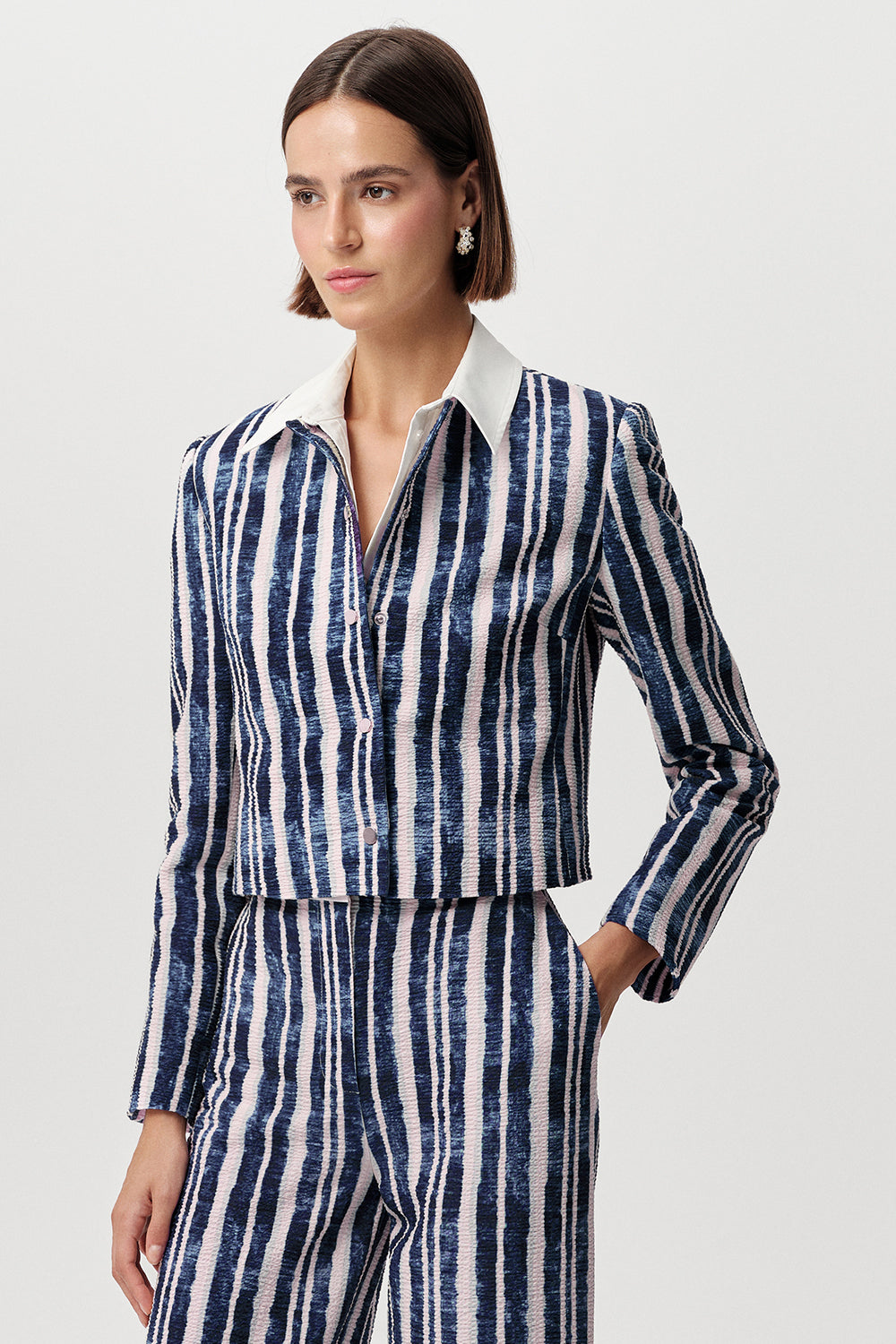 Bisiklet Yaka Vatkalı Gofre Regular Saks Kemik Ceket