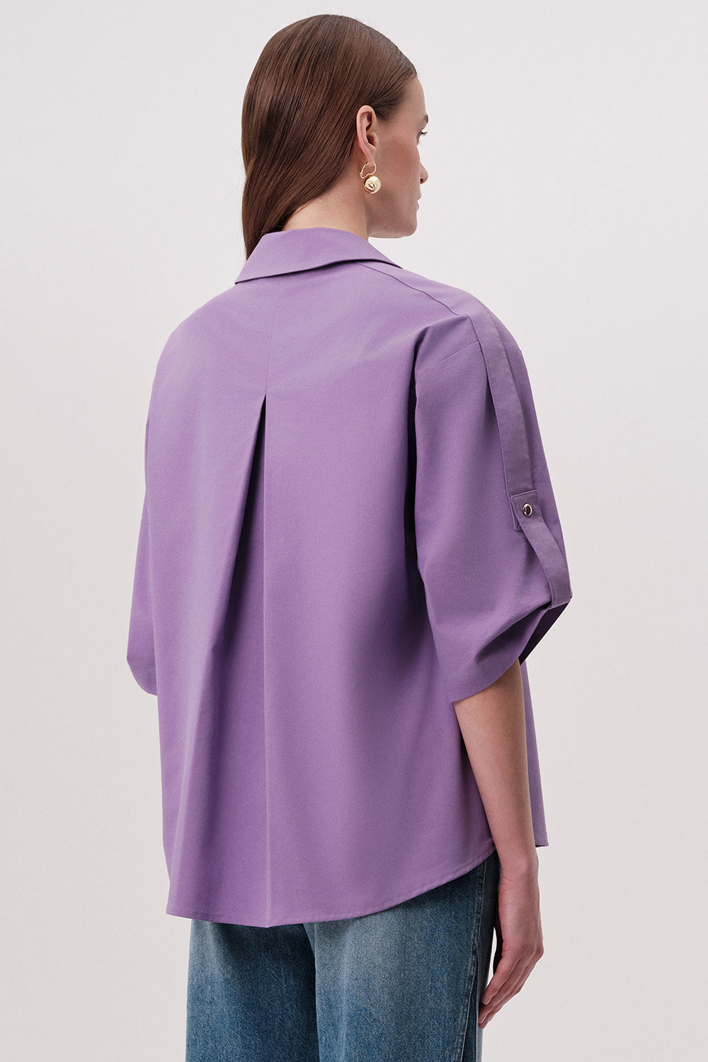 Gömlek Yakalı Apoletli Kısa Kollu Düğmeli Regular Lila Bluz