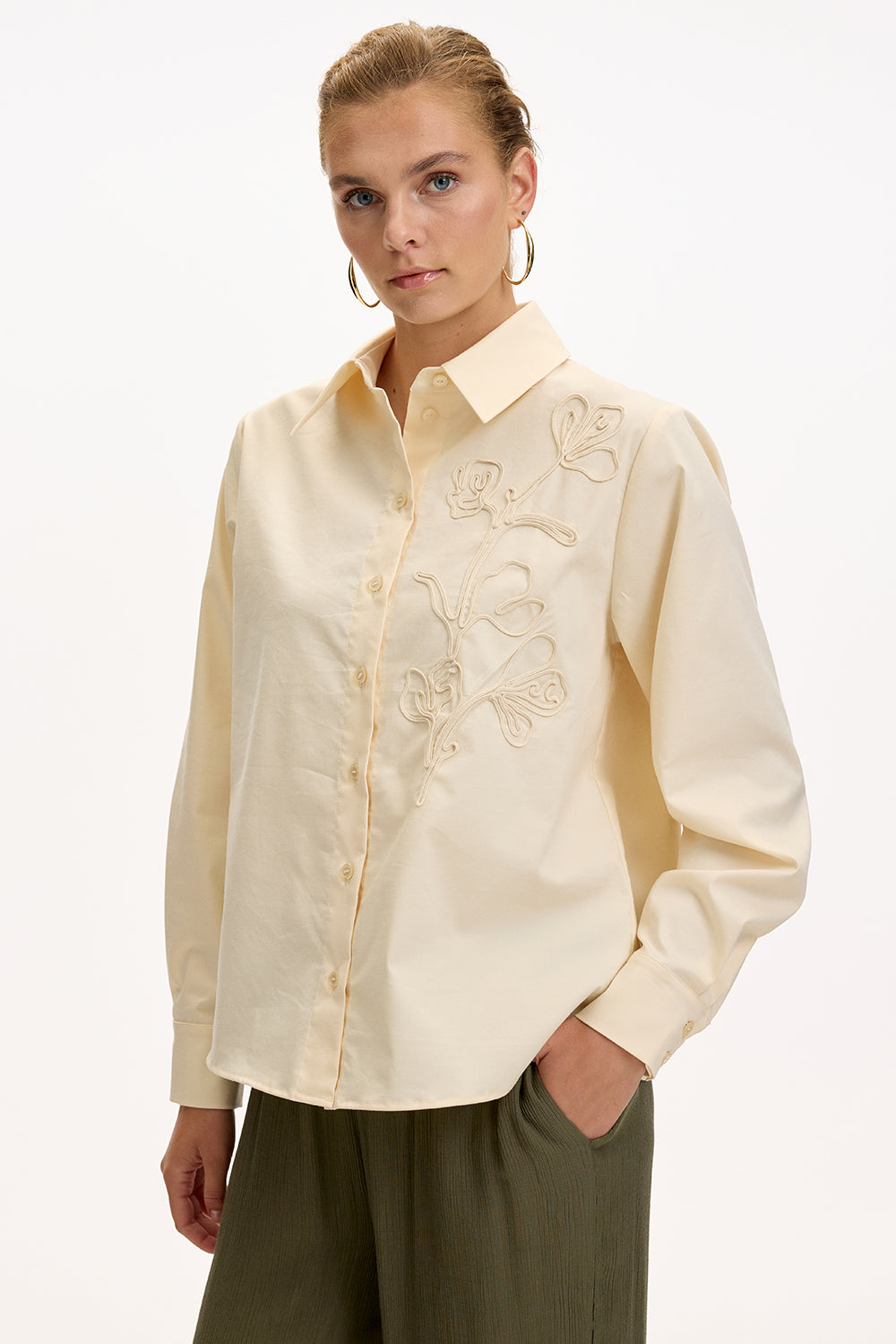 Gömlek Yaka Uzun Kollu Manşetli Regular Krem Gömlek