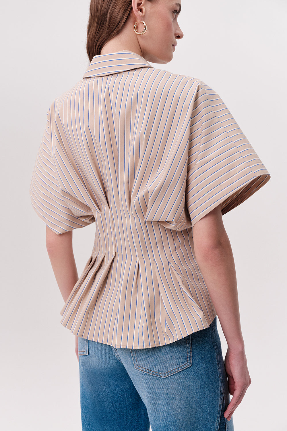 Gömlek Yaka Pileli Bele Oturan Çizgili Regular Çok Renkli Gömlek