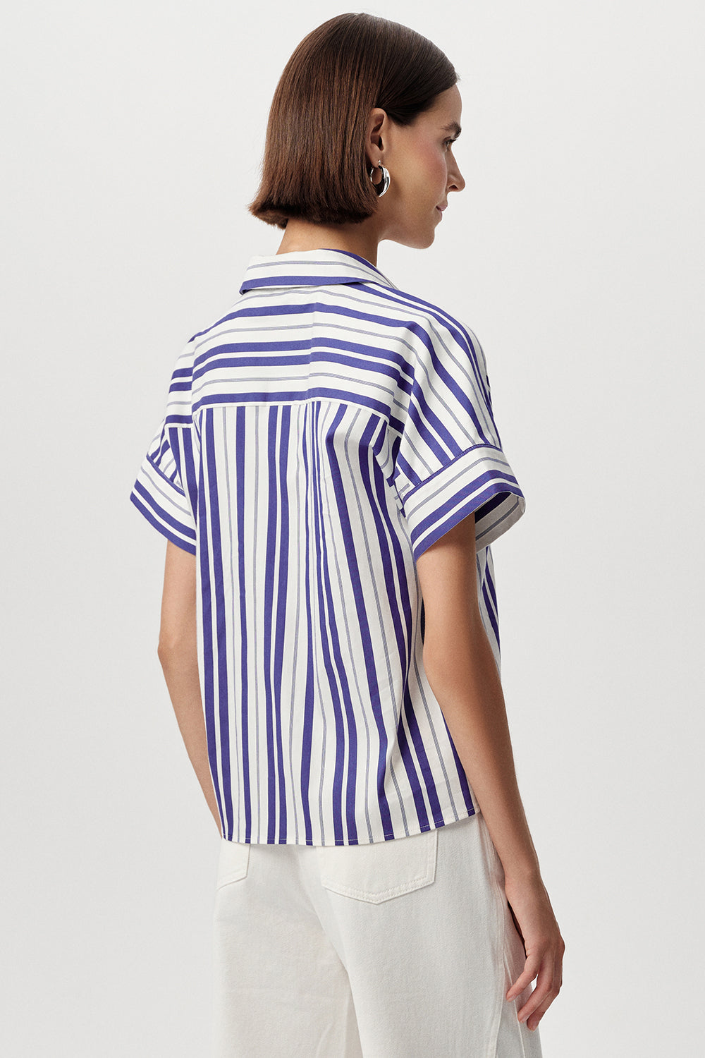 Gömlek Yaka Kısa Kollu Çizgili Regular Saks Kemik Gömlek
