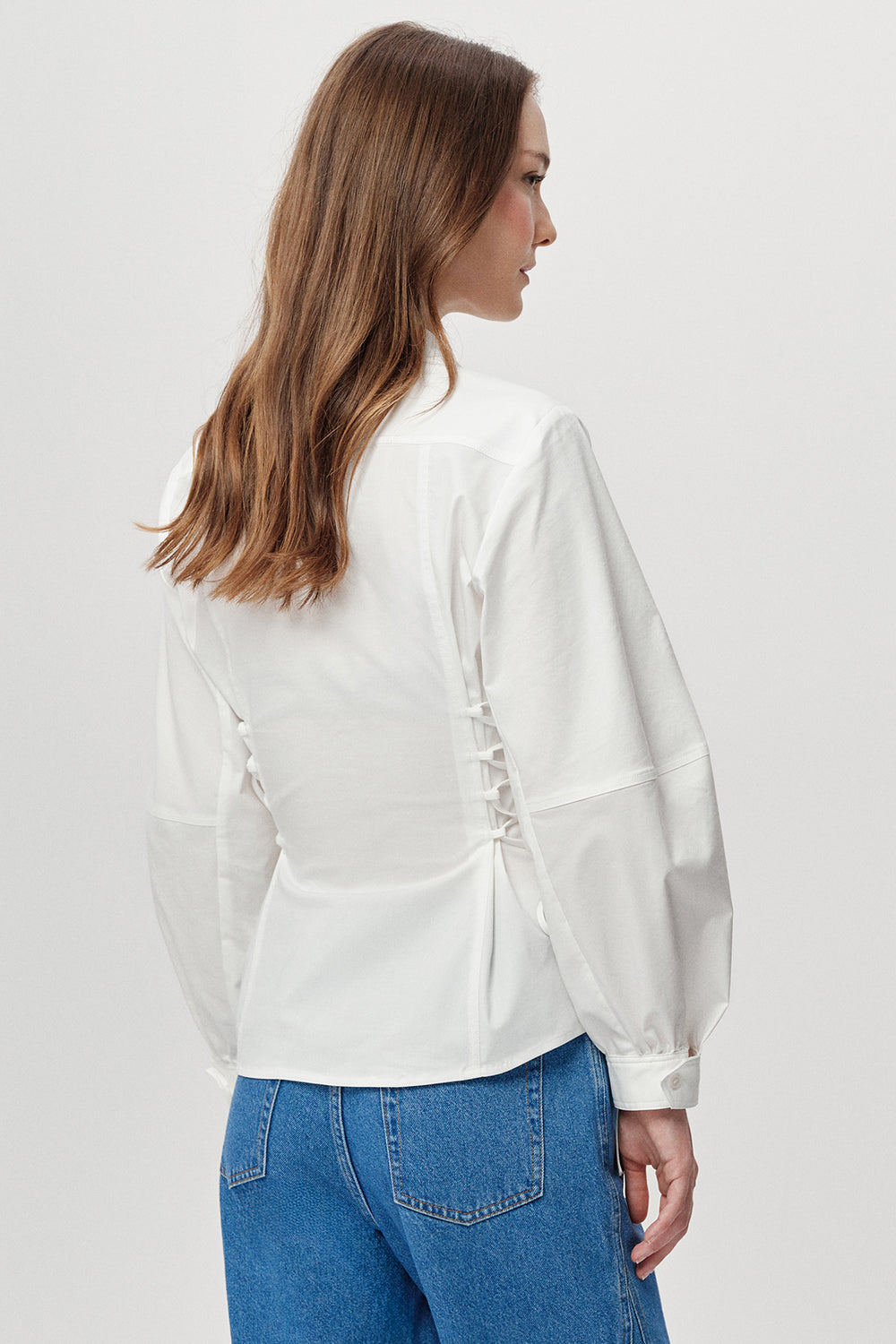 Gömlek Yaka Balon Kollu Bele Oturan Regular Kemik Gömlek