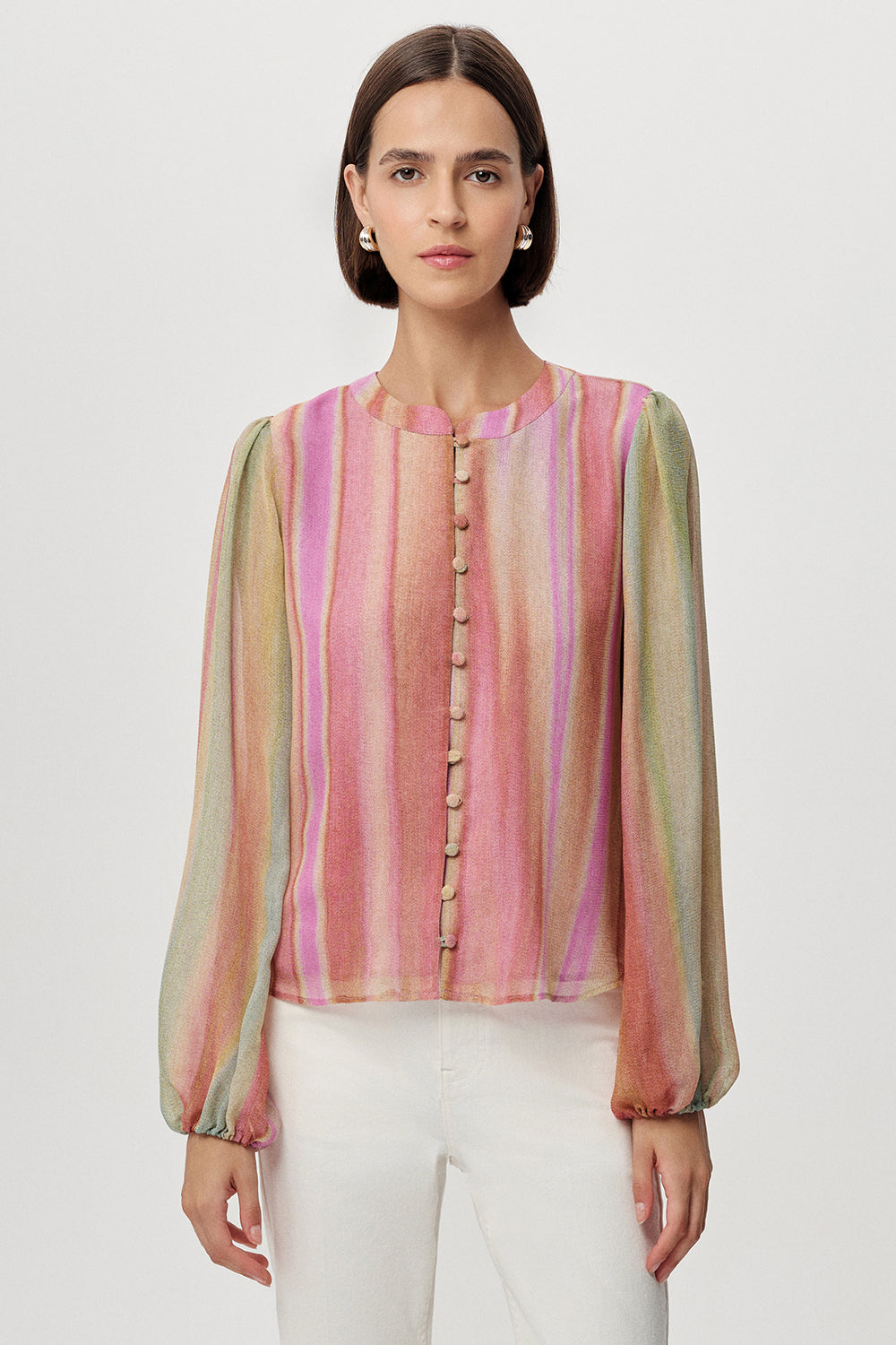 Uzun Kollu Bisiklet Yaka Düğmeli Regular Çok Renkli Gömlek