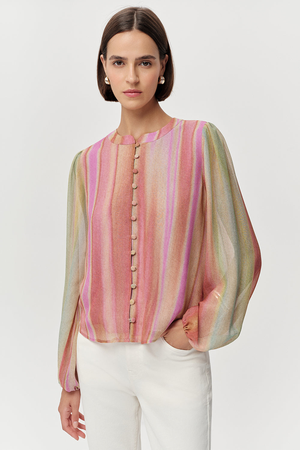 Uzun Kollu Bisiklet Yaka Düğmeli Regular Çok Renkli Gömlek