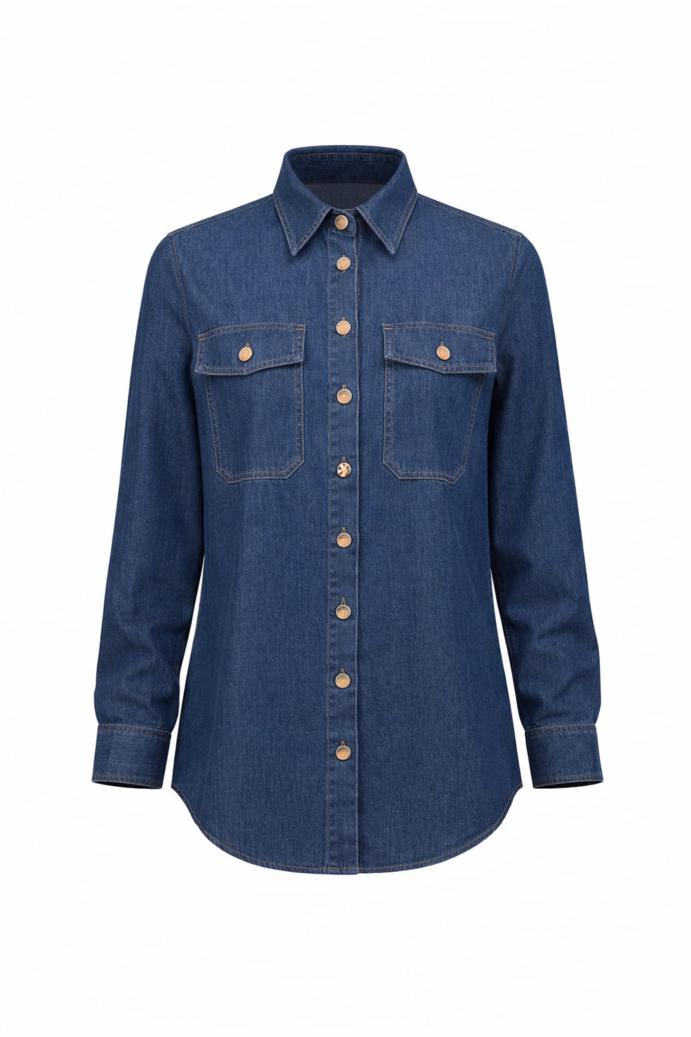 Gömlek Yaka Uzun Kollu Çıt Çıtlı Regular Denim İndigo Gömlek