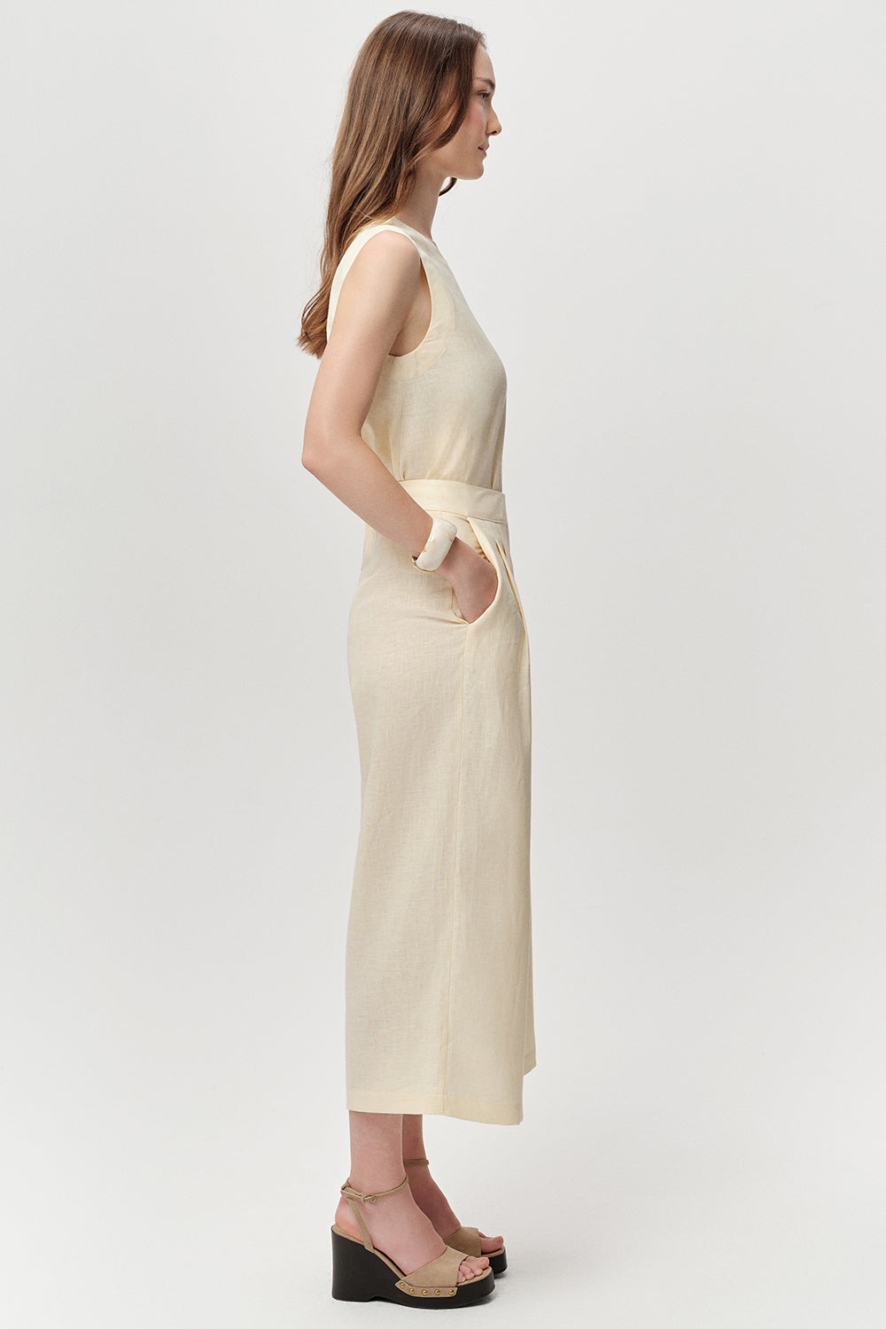 Cepli Fermuarlı Culotte Regular Keten Tereyağı Pantolon
